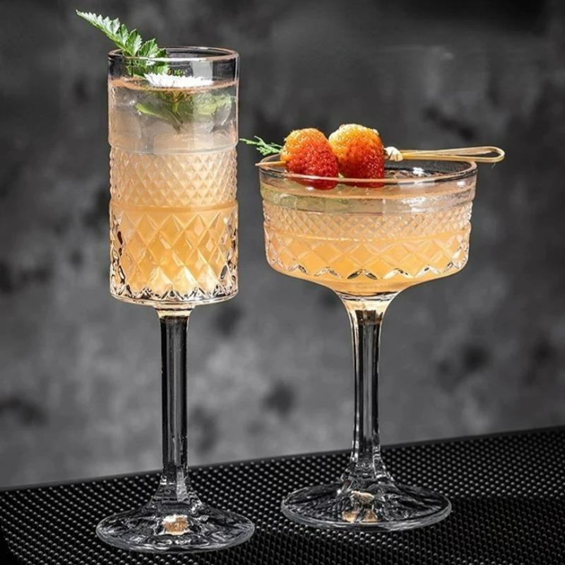 Diamond-shaped Glass Goblet,Creative Cocktail Glasses Cups,Japanese Martini Glass Cup,Carved Champagne Glasses Cup,Bar Tools