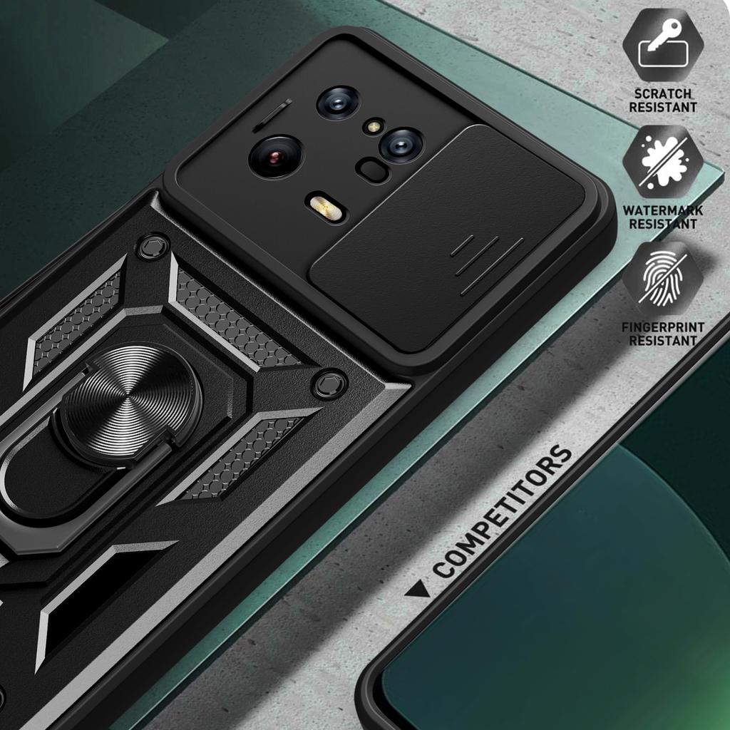 For Xiaomi 13 Pro 5G Ring Holder Kickstand Phone Case PC+TPU Slide Camera Protector Back Cover