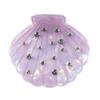 Hair Claw Shell Shape Rhinestones Inlaid Hair Clip Anti-slip Teeth Strong Grip Acrylic Small Hair Clip Styling Hair Accessory