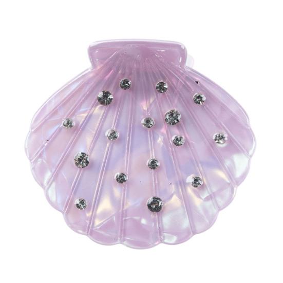 Hair Claw Shell Shape Rhinestones Inlaid Hair Clip Anti-slip Teeth Strong Grip Acrylic Small Hair Clip Styling Hair Accessory