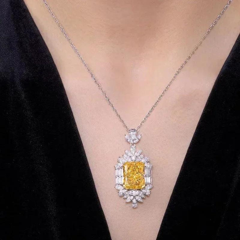 Sparkling Yellow Cubic Zirconia Necklace for Women's Wedding Anniversary Party Luxury Accessories Gifts Fashion Jewelry Pendant