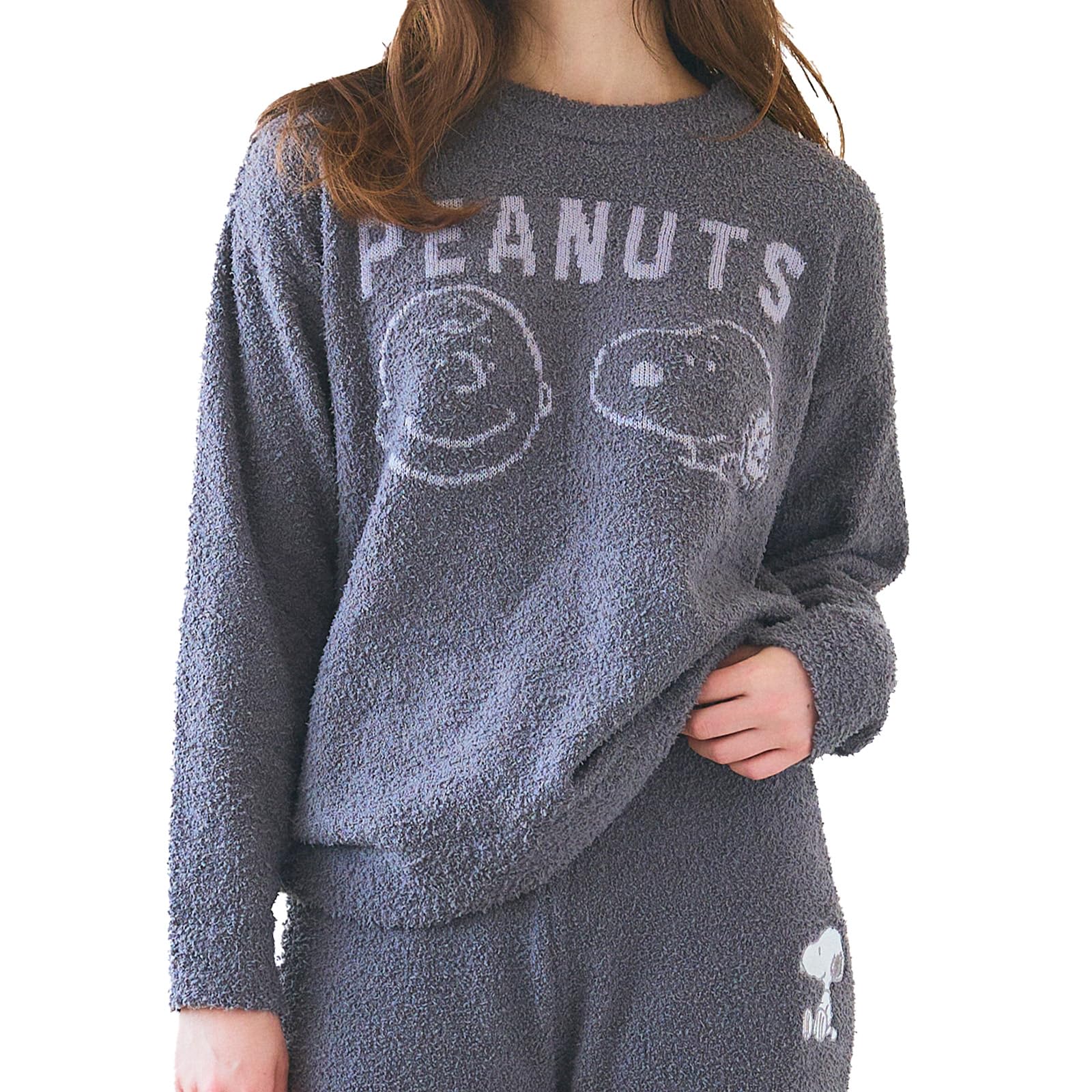 

Lafuku PEANUTS Snoopy Fluffy Long Sleeve Pullover Loungewear Pants Sold Size M Women s Pajamas, Set, Separately, Gray, серый