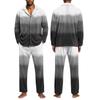 Men's Casual Pajama Set with Loose Fit Corduroy Pants and Printed Long Sleeve Lapel Collar Button-Front Top
