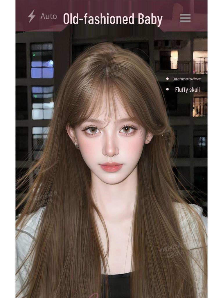 Long Straight Black Wig Set: Natural Hair, Full Head, Fashionable & Age-Reducing.