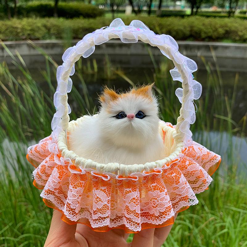 Realistic Meowing Kitten Flower Basket Doll - 2024 New Style for Girls and Kids.