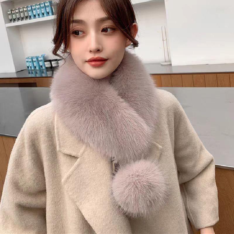Faux Fox Fur Scarf Thickened Warm Luxury Texture Winter Women Neck Warmer Collar Shawl Fashionable Elegant