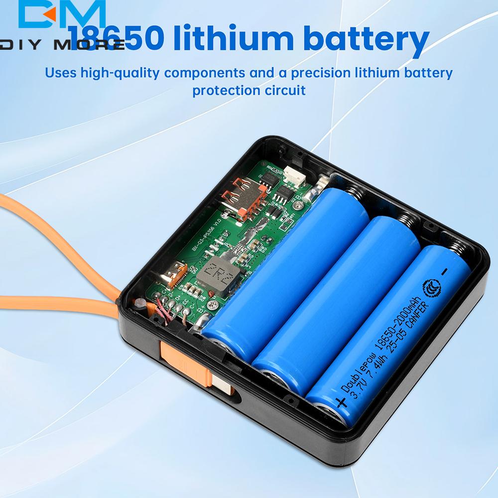 3*18650 Power Bank Battery Box USB Type C 10W/22.5W Charge Shell Mini Solderless Power Supply Housing Kit