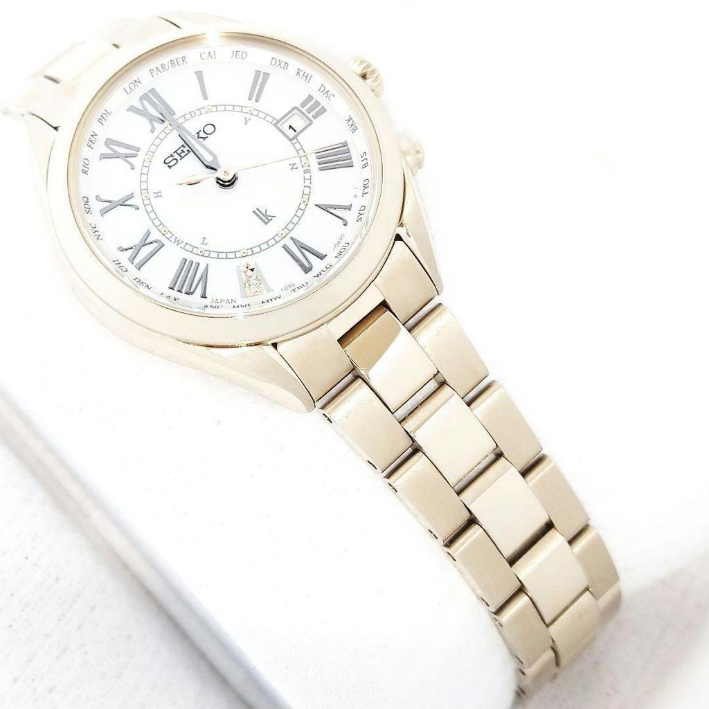 Used [Unused grade18cm] Seiko Rukia Radio Solar Diamond Titanium Gold