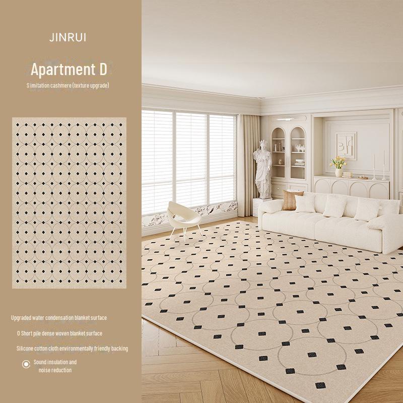 2024 French Cream Black Stone Carpet: Luxury Living Room & Bedroom Floor Mat