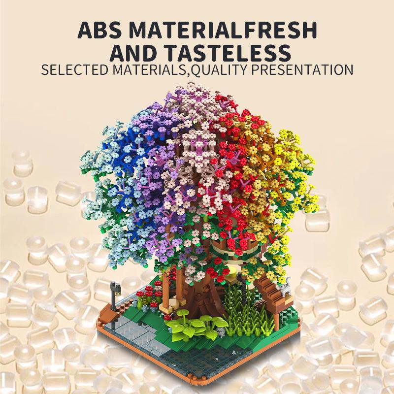 Non-Toxic 2338Pcs Rainbow Color Tree House Building Block Sets Micro Bricks Toys For Kids Gifts Diy Home Decor