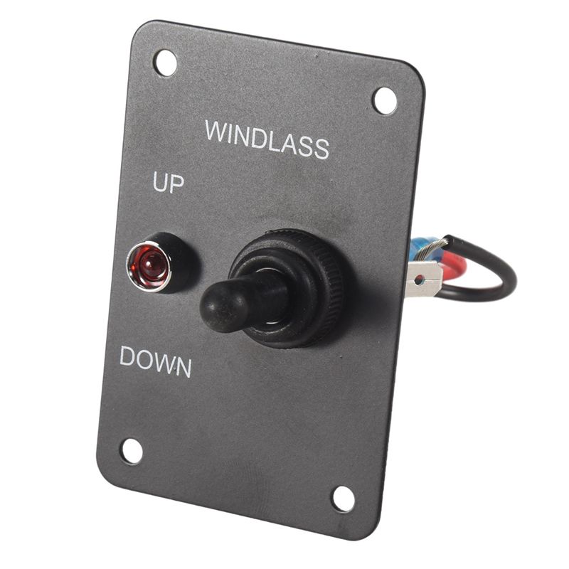 Морская лодка Якорный брашпиль Переключатель возврата Алюминиевая пластина 2-позиционный светодиодный переключатель Вверх/Вниз Якорный брашпиль чёрный