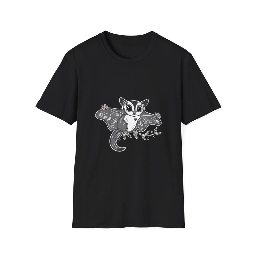 Sugar Glider Cute Illustrated Black Tee Animal Nature Graphic T-Shirt