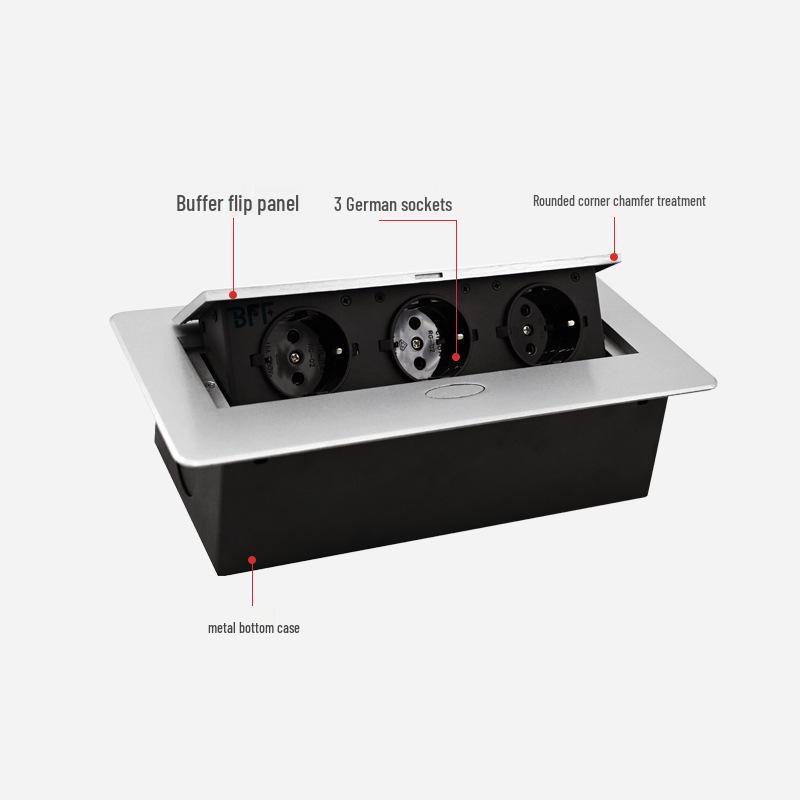 European Standard Desk Power Cord Box: Embedded, Flip-up Multi-functional Hidden Socket
