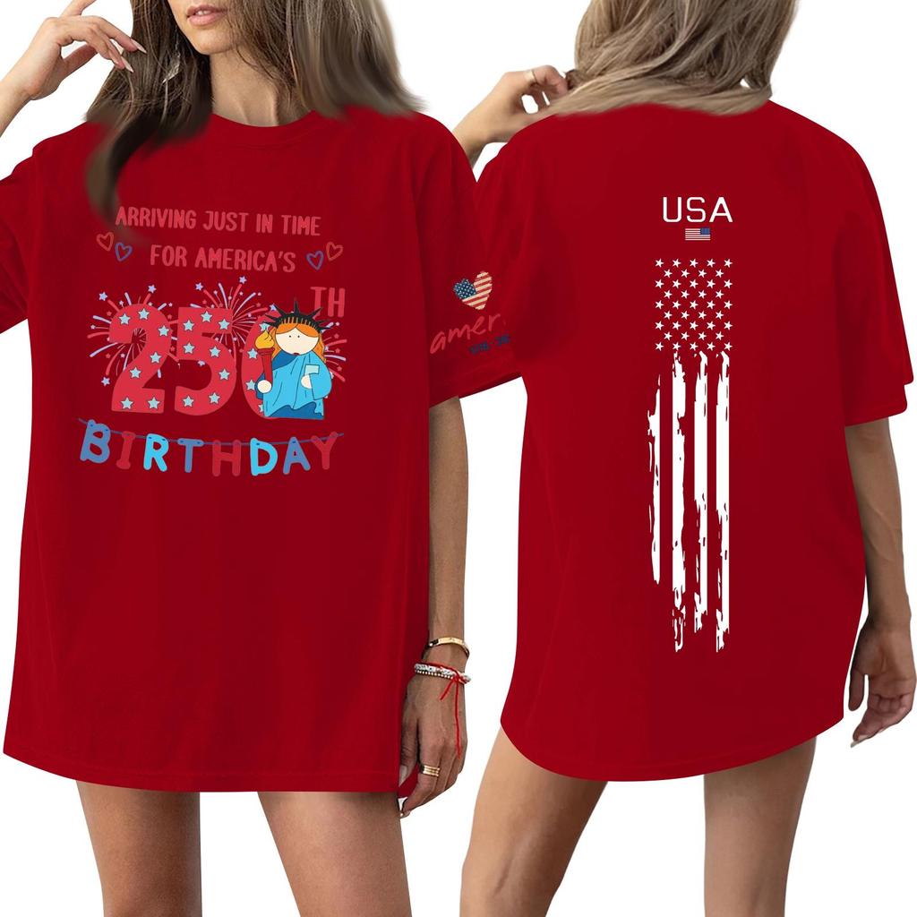 Damski casualowy modny top T-shirt z okrągłym dekoltem, krótkim rękawem i casualowym nadrukiem