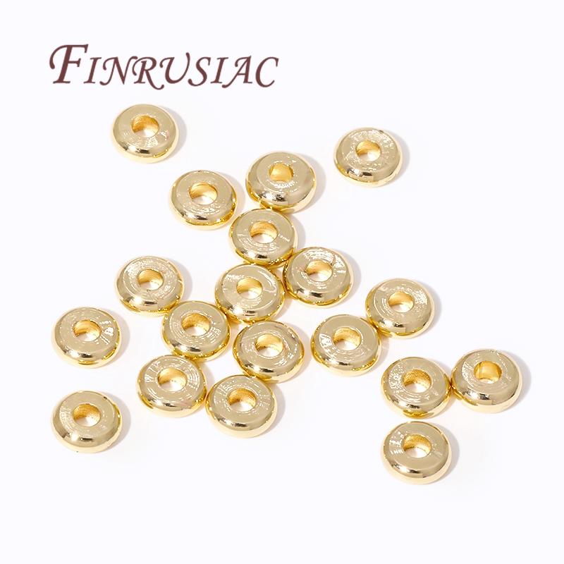 Perlen-Abstandshalter für Armbänder, 14 Karat vergoldete runde flache Abstandshalter-Perlen, lose Perlen-Zubehör für Schmuck, Charm-Perlen-Zubehör