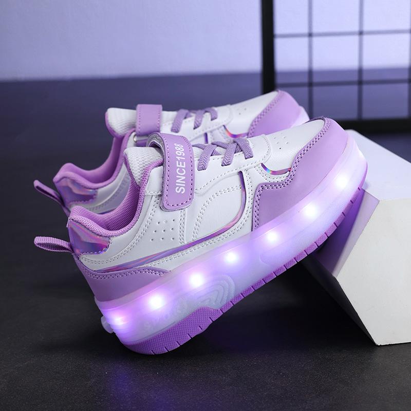 Kid's Luminous Sneaker Rubbing Shoes Children's Shoes Solid Milk Patch Charging Lamp Shoes Kids Glowing Sneakers