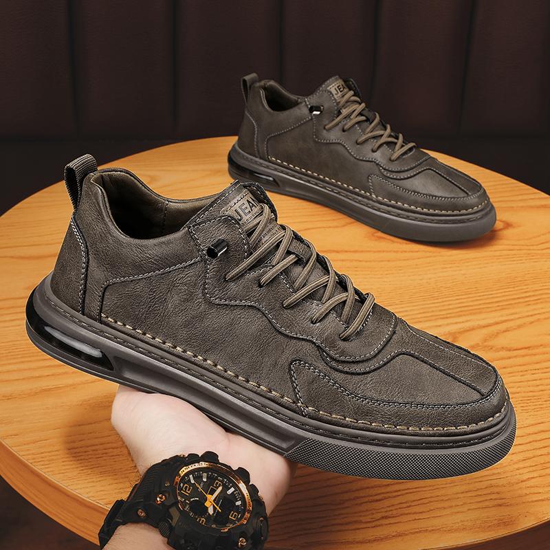 Mens Casual Leather Shoes Breathable Business Luxury Brand Male Footwear Soft Comfortable Lace-up Retro Leisure Shoes