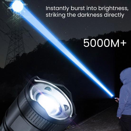 Multi-function Flashlight Zoom 5 Modes Adjustable Ultra Bright USB Rechargeable Portable Outdoor Camping Hiking Emergency Handheld Torch Lamp