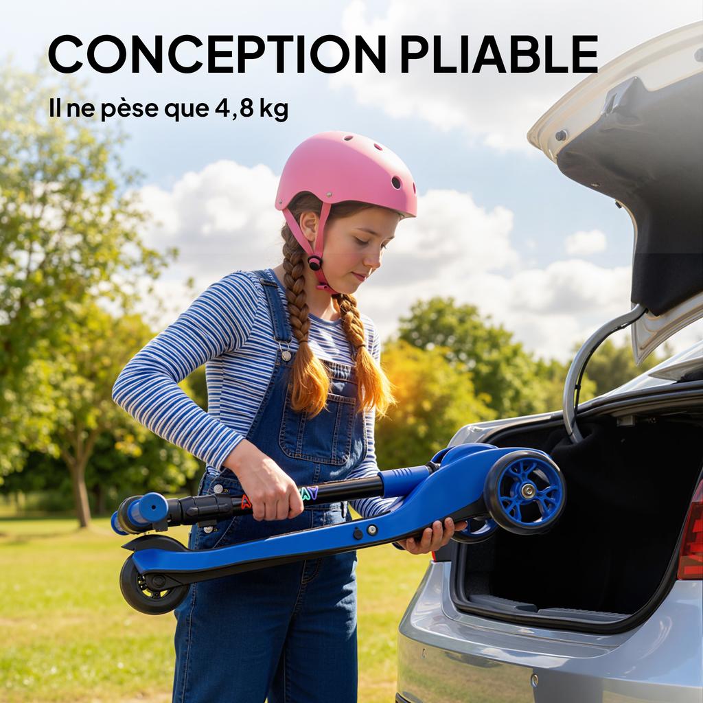 Monopattino elettrico per bambini 6+ anni, pieghevole 3 ruote avvio zero, velocità massima 8 km/h 64 x 29 x 83 cm blu