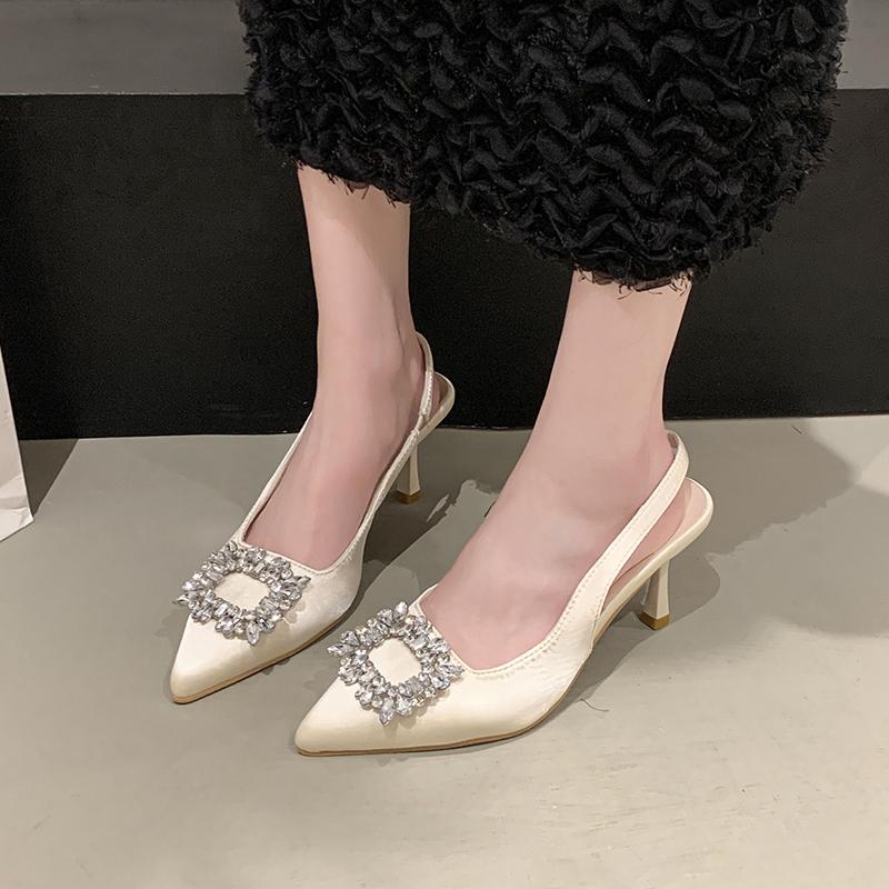 

Fashion Shoes Female 2025 Slip-on Women s High Heels Fashion Crystal Office and Career Sexy Pointed Toe Best Seller Closed Toe Sandals 40 покинуть белый