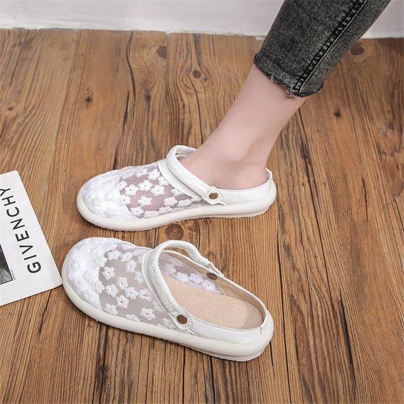 Summer Two Way Open Toe Lace Breathable Soft Flat Shoes Casual Versatile Hollow Design Comfort Sandals