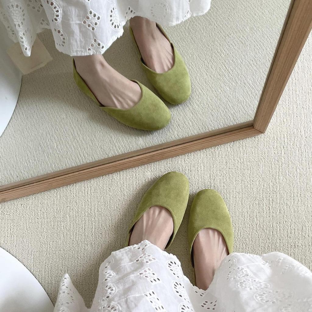 Flat Bottom Suede Round Head Shallow Mouth Casual Single Shoes Women's Spring and Summer Comfortable Soft Low Commuting One Pedal Mary Jane Doudou S