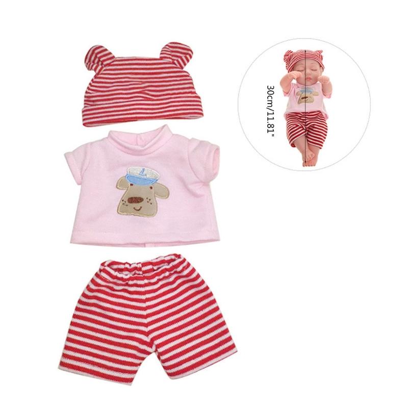 3pcs Realistic Doll Hat&Shirt&Short Pants Suit for 30cm Uniform Realistic Doll Baby Costume Christmas Gift for Girl