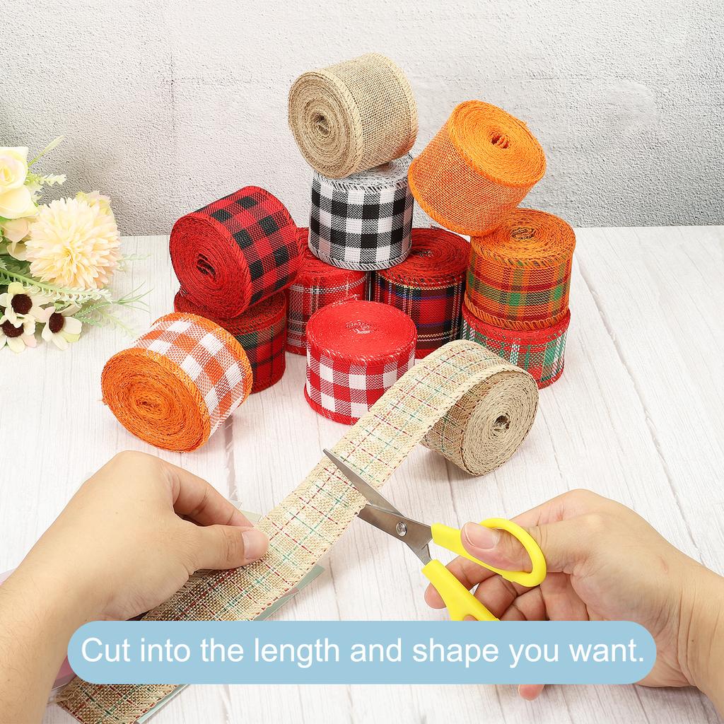 1/2pcs Polyester Gingham Ribbon Wired Edge Ribbon for Christmas Decoration Wrapping 2.36 Inch Wide 6.56 Yards