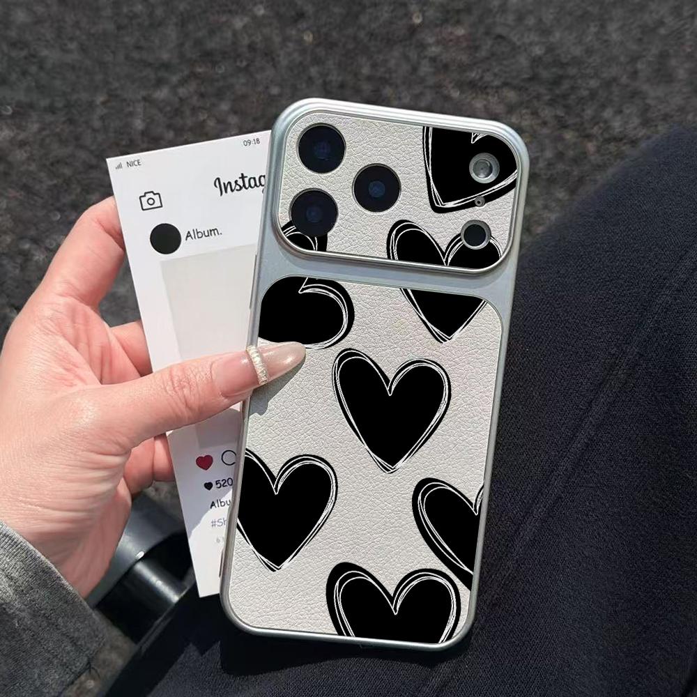 INS Line Love Heart Electroplated Glossy Phone Case for iPhone 17 16 Air 11 12 13 14 15 Pro Max 7 8 Plus XS XR Protective Cover