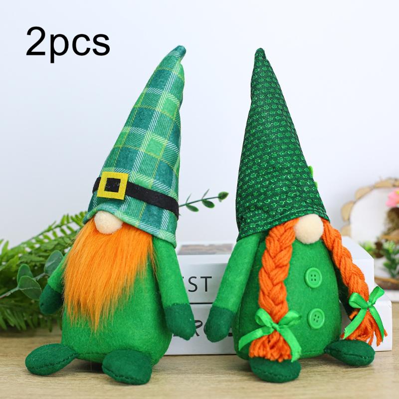 2Pcs Clover Faceless Doll Decoration St. Patrick'S Day Party Decoration Irish Green Clover Faceless Doll Festival Ornaments