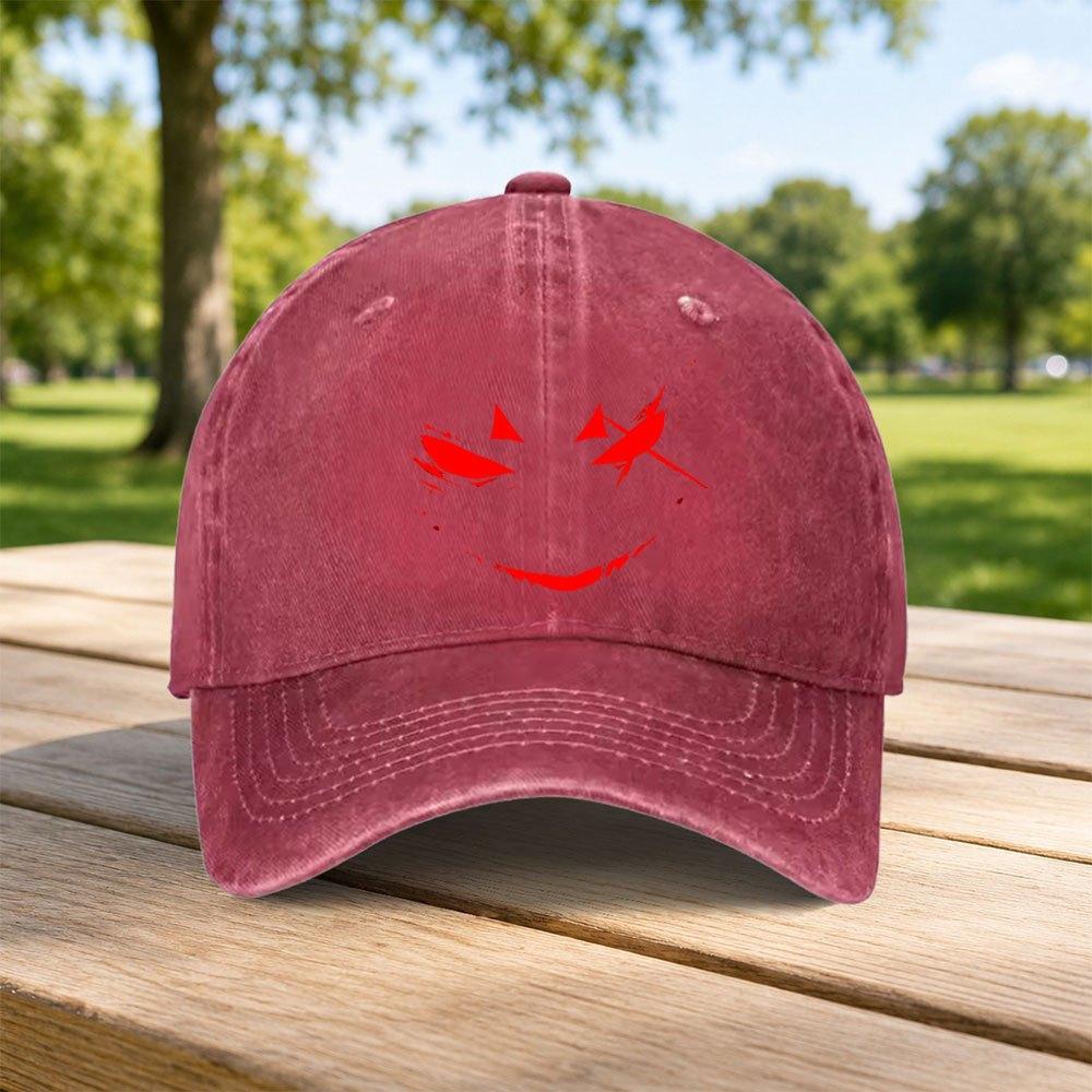 Red Devil Evil Smile Washed Baseball Cap Unisex Casual Duckbill Hat Retro Sports Fashion Outdoor Travel Gift