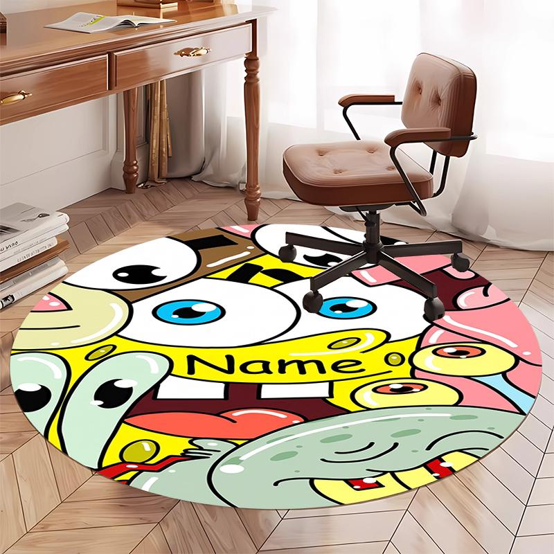 Custom Name SpongeBob SquarePants Printed Round Rug Carpet Chair Rug Area Rug Entryway Doormats,for Office Chair Living Room Bedroom Kitchen Room.