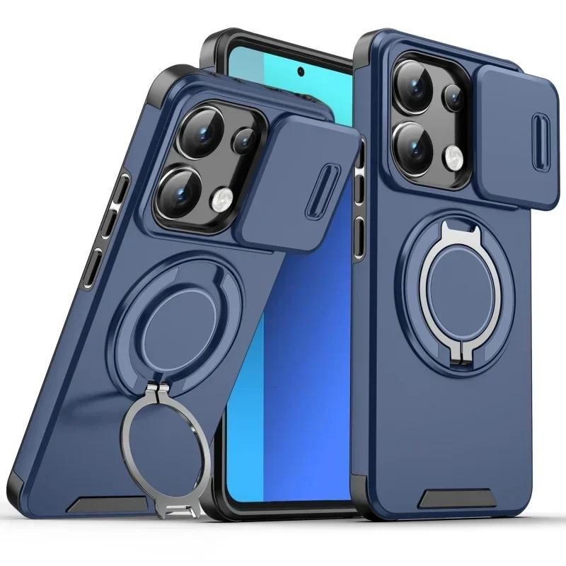 Case for Redmi Poco X7 Pro Note 14 13 Pro Plus 5G 4G Slide Camera Lens Ring Stand Shockproof Cover for Xiaomi 14T Pro 5G Funda