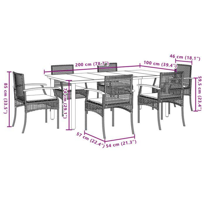 VidaXL Ensemble à Manger de Jardin avec Coussins 7 pcs, Table et Chaise de Terrasse, Meubles de Patio, Mobilier d'Extérieur, 3213636