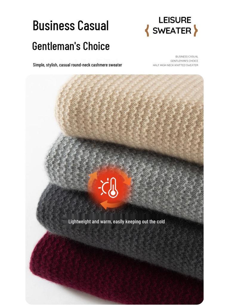 Men's Premium 100% Cashmere Round Neck Sweater - Thick Knit Casual Business Pullover