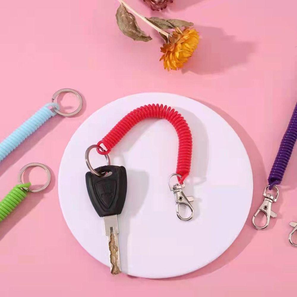 Lanyard Key Ring Key Chain Holder Stretch Spring Coil Anti-lost Lobster Clasp Keyring Key Hooks