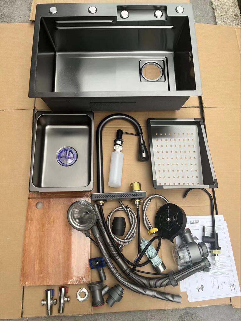 Fully Equipped 304 Stainless Steel Kitchen Sink with Thickened Waterfall Faucet