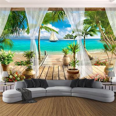 Balkon-Strand-Meerblick-Tapete, Kokosnussbaum-Tapete, Heimdekoration für Wohnzimmer, Esszimmer, Schlafzimmer, Sofa, TV-Hintergrund-Wandbild