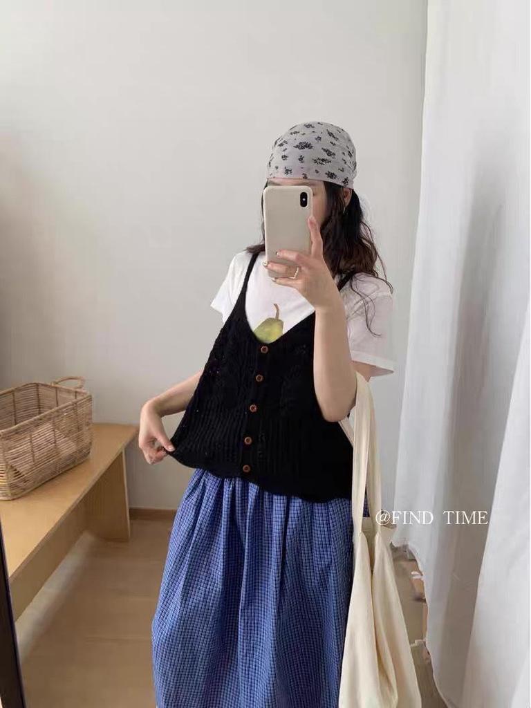 Herbst 2025 Wellenmuster Strickweste: Koreanischer Stil einreihiges Lagen-Tanktop