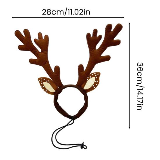 Yousheng Pet Antler Headband Adjustable Sika Deer Hairband Pet Christmas Deer Headband with Spotted Ears for Dogs Festive Dress-up Photo Accessories