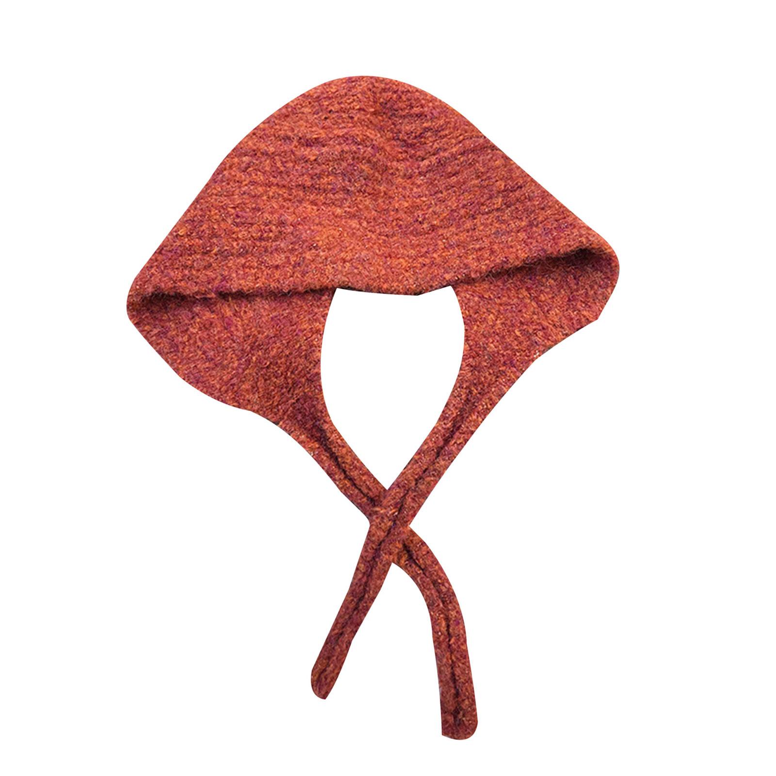 

Korean Styles Ear Flap Hat for Women Fashion Knitted Laceup Tied Striped Beanies Caps for Outdoor Shopping Everyday Use красный
