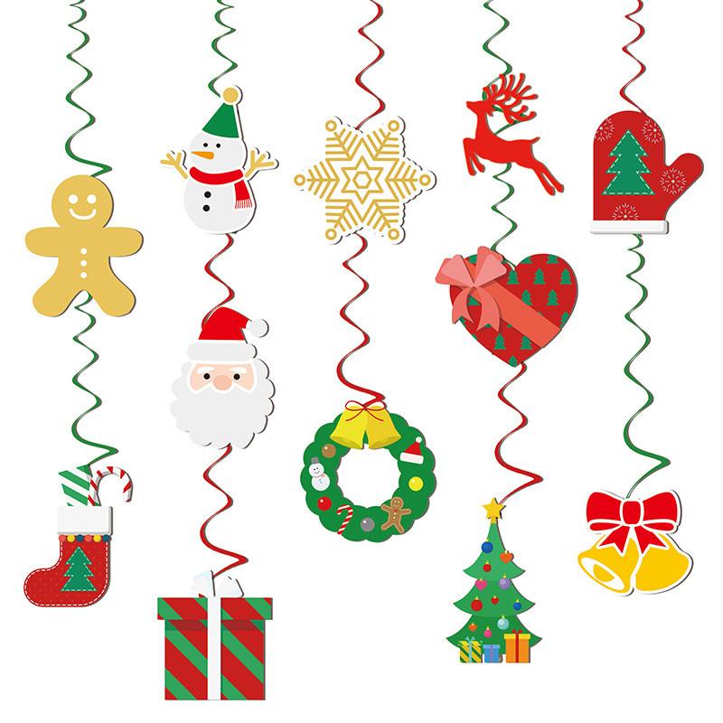 Party Hanging Holiday Decorations With Spiral Flags For Merry Christmas Theme