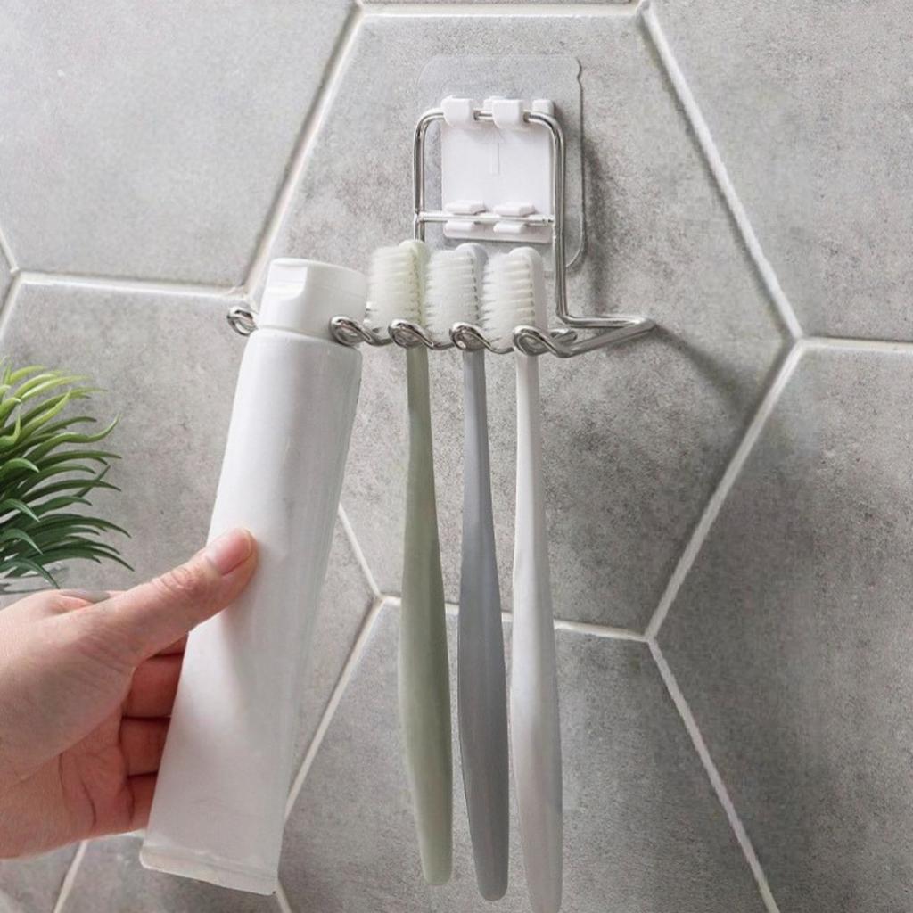 Wall Mounted Toothbrush Holder Stainless Steel Bathroom Organize Tooth Brush Shelf Toothpaste Razor Organizers Stand Accessories