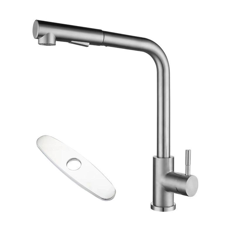 Rotatable Kitchen Faucet: Hot/Cold, 304 Stainless Steel, Pull-Out Retractable