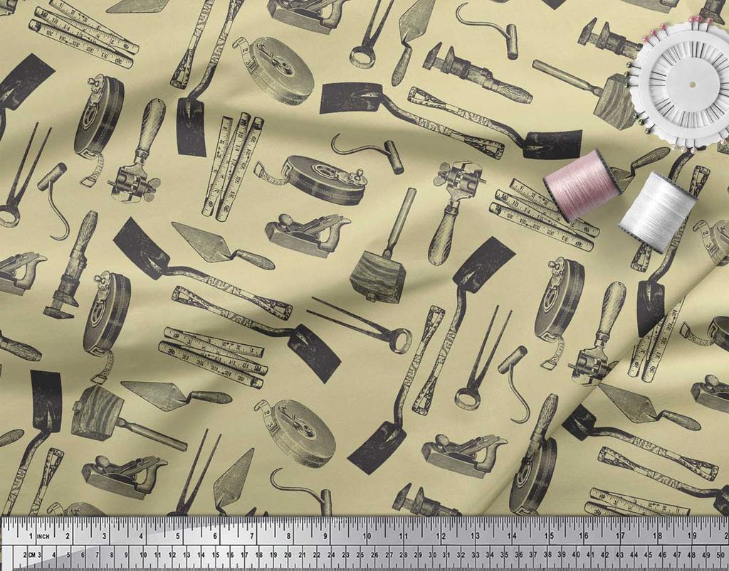 Soimoi Beige Japan Crepe Satin Fabric Gardening Tools & Hardware Print Fabric by the metre 42 Inch