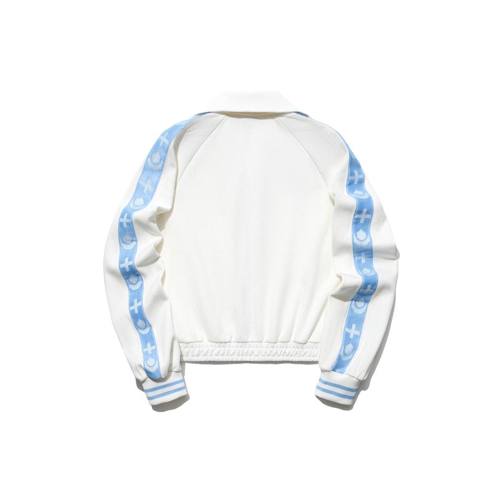 Li Ning Color Block Pattern Printed Polo Knit Jacket Women Jackets Off-White AFDT592-1