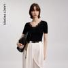 Lancy French Lyocell Lace V-neck Knit Top