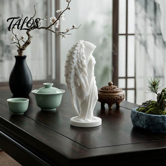 Durable PLA Statue 3D Printed Hooded Angel Figurine, Elegant White Winged Statue, Decor European Style Minimalist Desktop Sculpture for Home Office