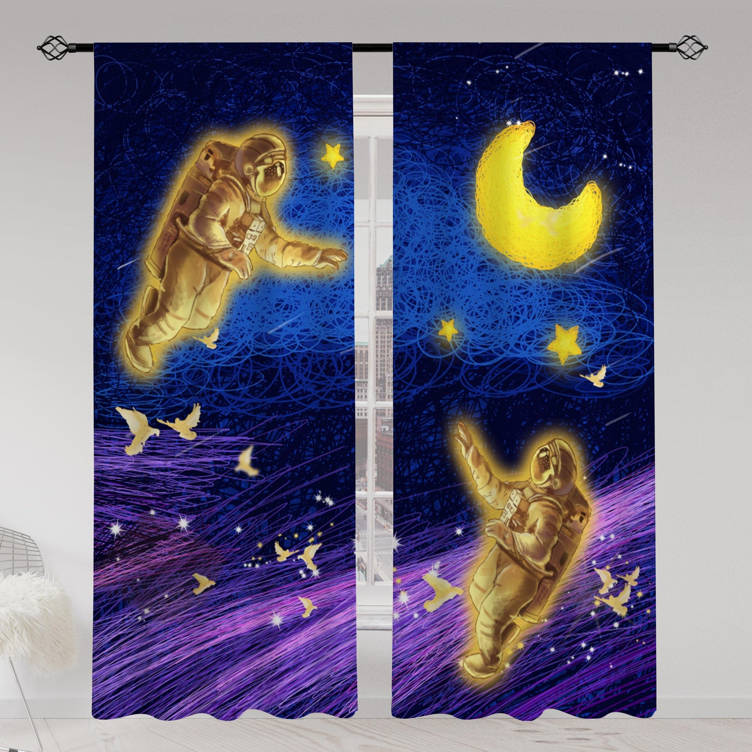

Set of 2 Universe Starry Sky Space Patterns Washable Rod Pocket Astronaut Curtain For Bed Chamber Office Food Prep Area Living Room Study Home (W50H130cm)-2pcs&Hook