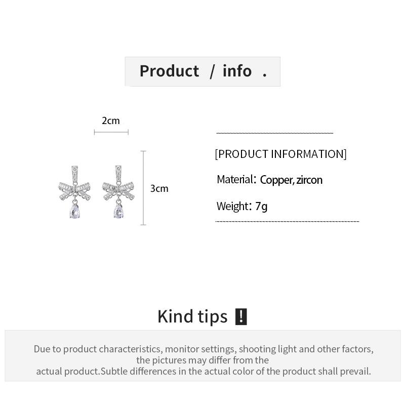 Elegant Zircon Bow Water Drop Stud Earrings - Light Luxury Niche Design for Women